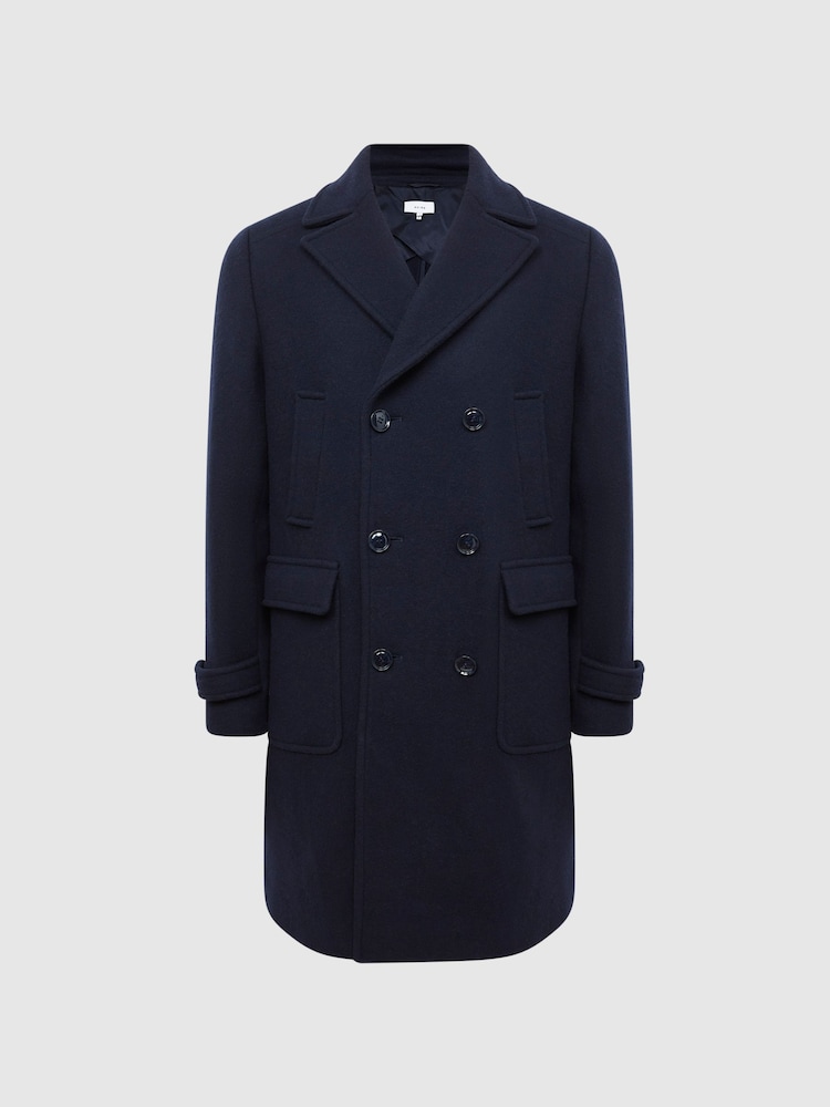 Reiss Navy Fall Double Breasted Wool Blend Military Overcoat - Image 2 of 7