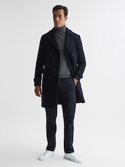 Reiss Navy Fall Double Breasted Wool Blend Military Overcoat - Image 3 of 7
