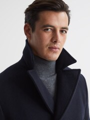 Reiss Navy Fall Double Breasted Wool Blend Military Overcoat - Image 4 of 7
