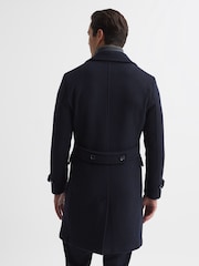 Reiss Navy Fall Double Breasted Wool Blend Military Overcoat - Image 5 of 7
