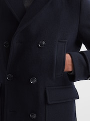Reiss Navy Fall Double Breasted Wool Blend Military Overcoat - Image 6 of 7