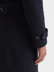 Reiss Navy Fall Double Breasted Wool Blend Military Overcoat - Image 7 of 7