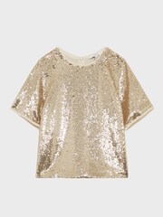 Reiss Silver Elsie Senior Sequin T-Shirt Blouse - Image 2 of 7