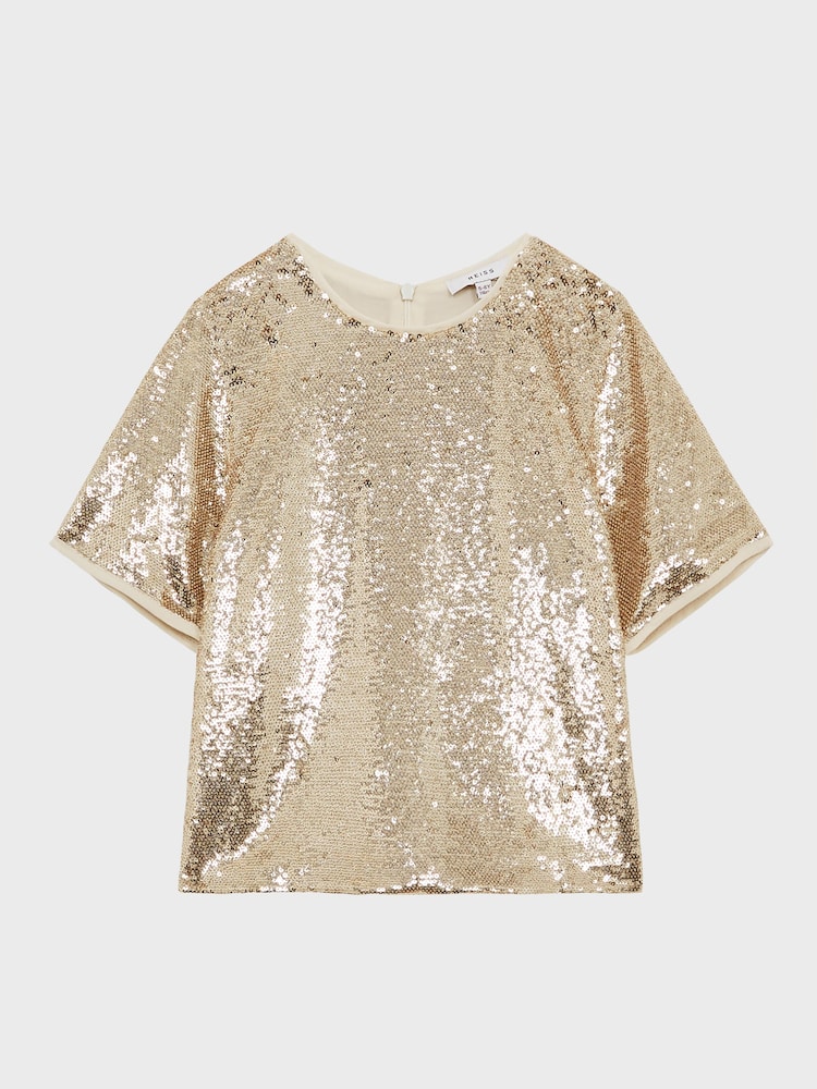 Reiss Silver Elsie Junior Sequin T-Shirt Blouse - Image 2 of 7