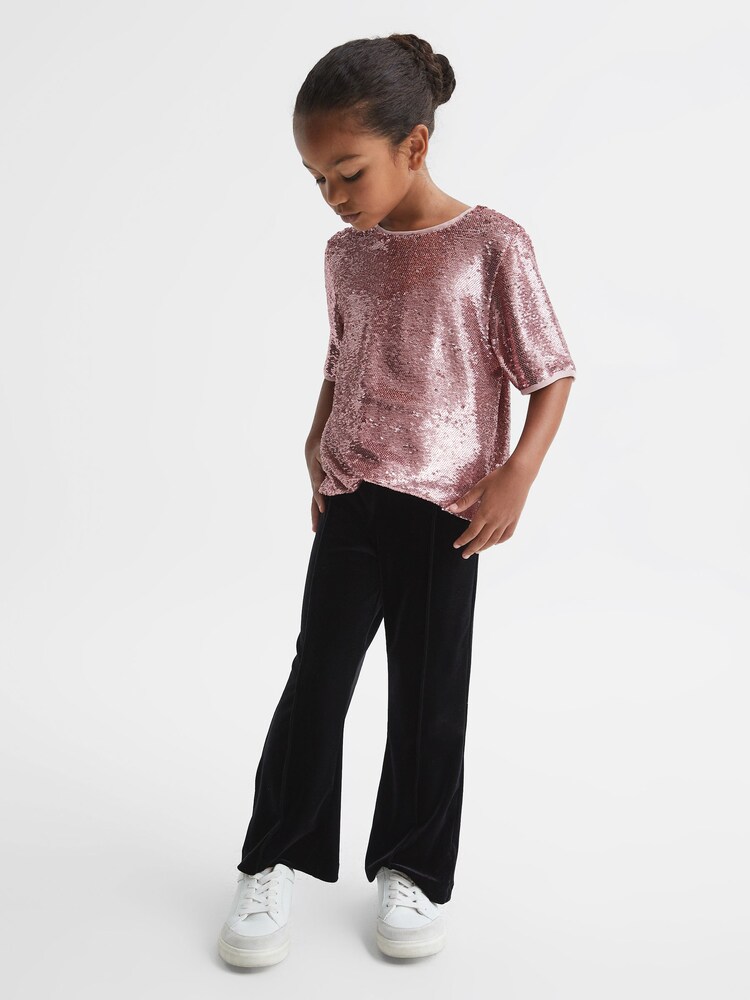 Reiss Pink Elsie Senior Sequin T-Shirt Blouse - Image 1 of 6