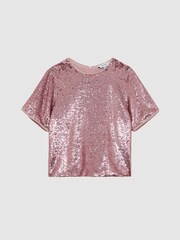 Reiss Pink Elsie Senior Sequin T-Shirt Blouse - Image 2 of 6