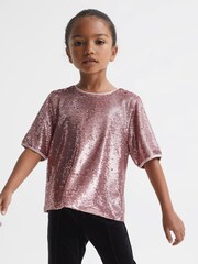 Reiss Pink Elsie Senior Sequin T-Shirt Blouse - Image 3 of 6