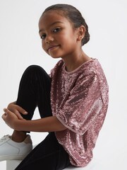 Reiss Pink Elsie Senior Sequin T-Shirt Blouse - Image 4 of 6