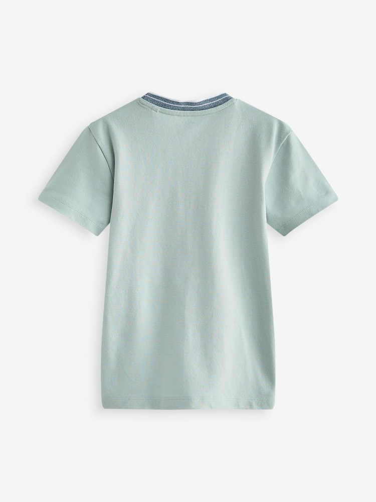 Mint Green Smart Neck Tipped T-Shirt (3-16yrs) - Image 2 of 2
