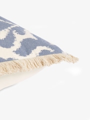 Blue 50 x 50cm Ikat Jacquard Geo Fringe Cushion - Image 5 of 5