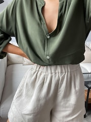 Charli Olive Green Crepe Henley Top - Image 3 of 3