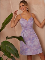 Chi Chi London Purple Cami Abstract Jacquard Fit and Flare Mini Dress - Image 4 of 5