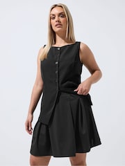 Yours Curve Black Limited Pleated Mini Skirt - Image 1 of 5