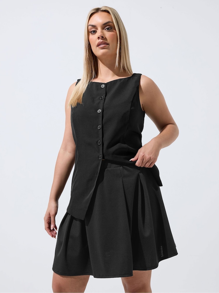 Yours Curve Black Limited Pleated Mini Skirt - Image 1 of 5