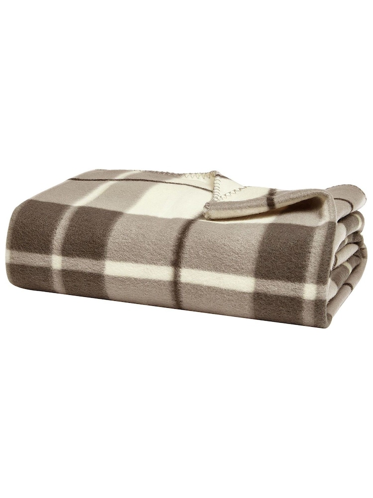 Gallery Home Natural Teddy Checked Fleece Blanket - Image 1 of 1