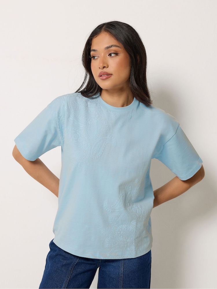 PixieGirl Petite Blue Puff Paisley Short Sleeve T-Shirt - Image 1 of 5 PixieGirl Petite Blue Puff Paisley Short Sleeve T-Shirt - Image 1 of 5