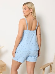 Yours Curve Blue Heart Cami Vest And Shorts Pyjama Set - Image 4 of 6