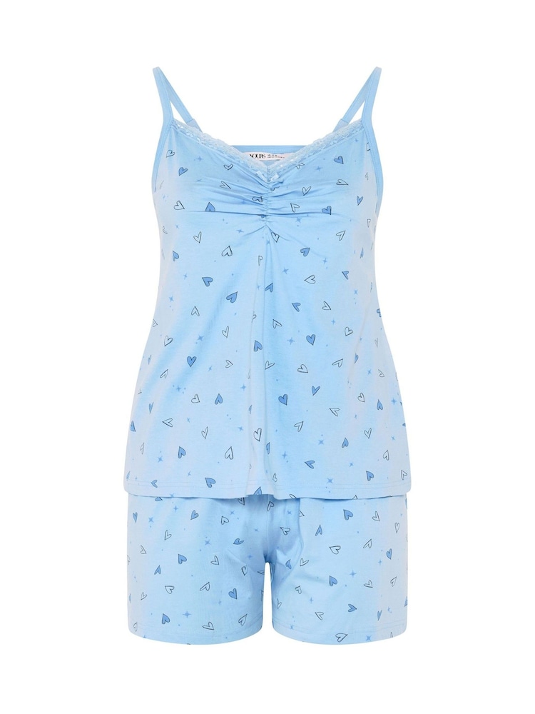 Yours Curve Blue Heart Cami Vest And Shorts Pyjama Set - Image 6 of 6 Yours Curve Blue Heart Cami Vest And Shorts Pyjama Set - Image 6 of 6