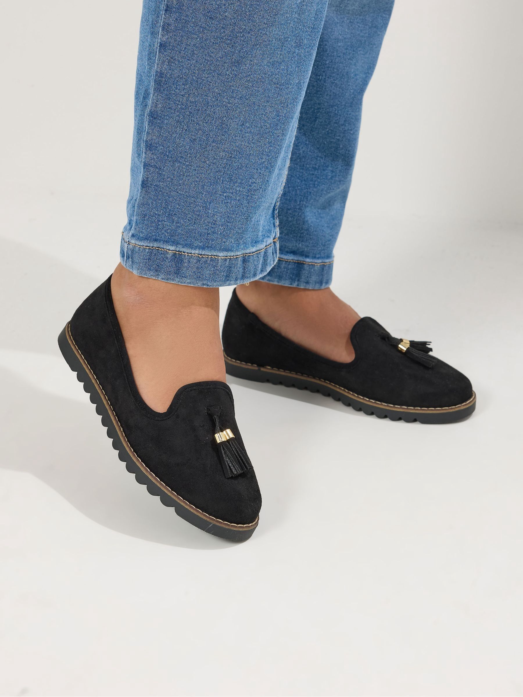 Yours Curve Women's Black Wide Fit Tassel Slipper Loafers