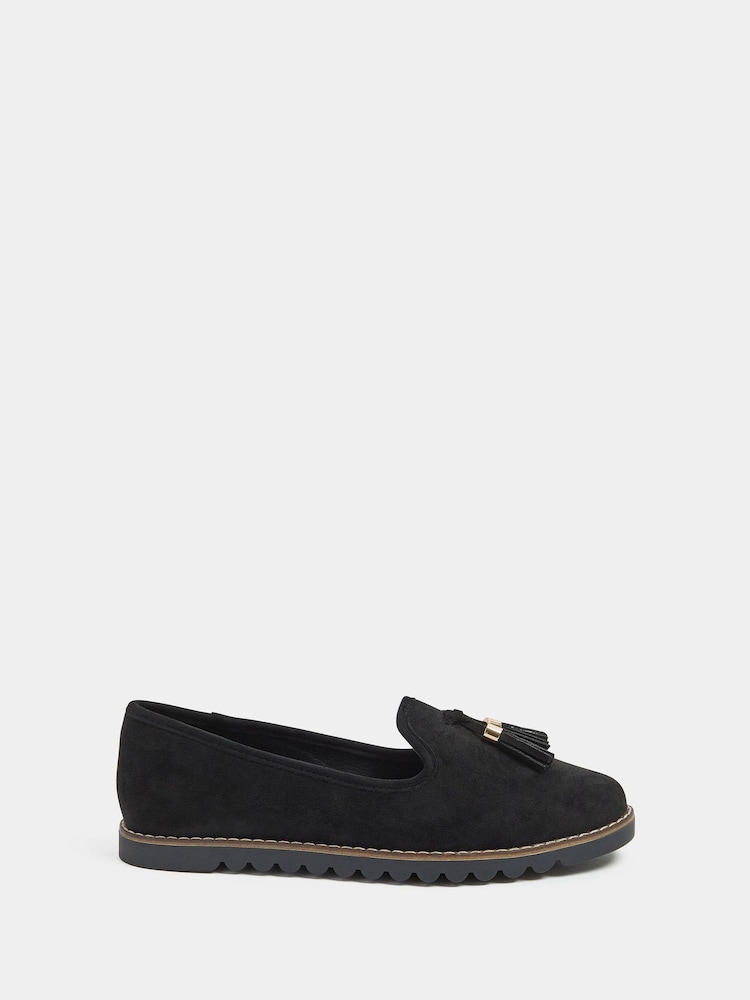 Yours Curve Black Wide Fit Tassel Slipper Loafers - Image 2 of 5 Yours Curve Black Wide Fit Tassel Slipper Loafers - Image 2 of 5