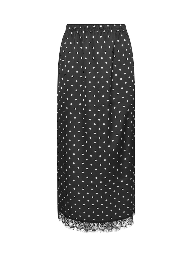 PixieGirl Petite Black Satin Spot Lace Hem Skirt - Image 5 of 5 PixieGirl Petite Black Satin Spot Lace Hem Skirt - Image 5 of 5