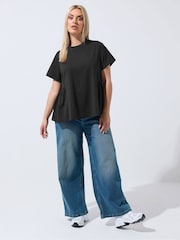Yours Curve Black Limited Peplum Side Detail T-Shirt - Image 2 of 5