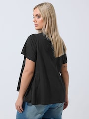 Yours Curve Black Limited Peplum Side Detail T-Shirt - Image 3 of 5