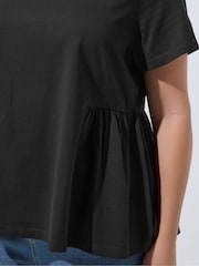 Yours Curve Black Limited Peplum Side Detail T-Shirt - Image 4 of 5
