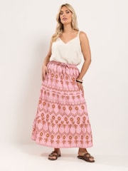 Yours Curve Pink Printed Co-Ord Skirt - Image 1 of 6