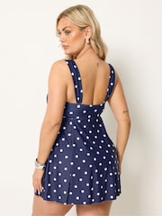 Yours Curve Blue Polka Dot Swimdress - Image 3 of 5