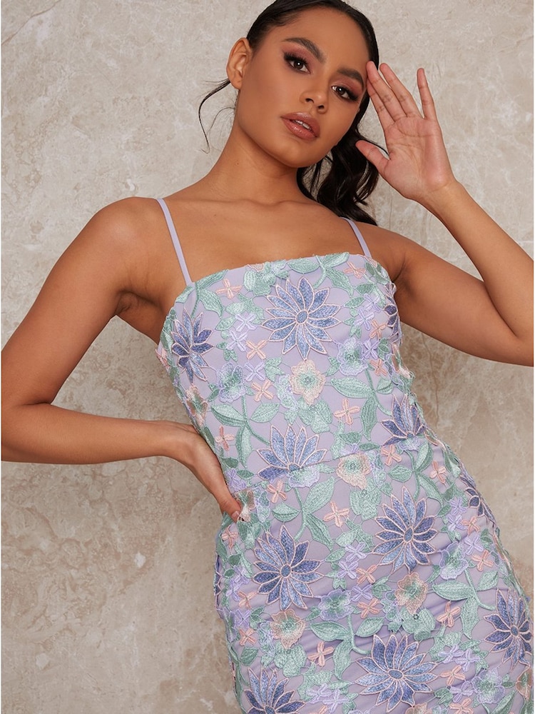 Chi Chi London Blue Crotchet Cami Bodycon Dress - Image 4 of 4
