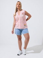 Yours Curve Pink Limited Mini Ditsy Knitted Waistcoat - Image 2 of 5