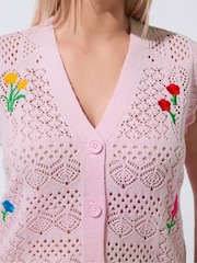 Yours Curve Pink Limited Mini Ditsy Knitted Waistcoat - Image 4 of 5