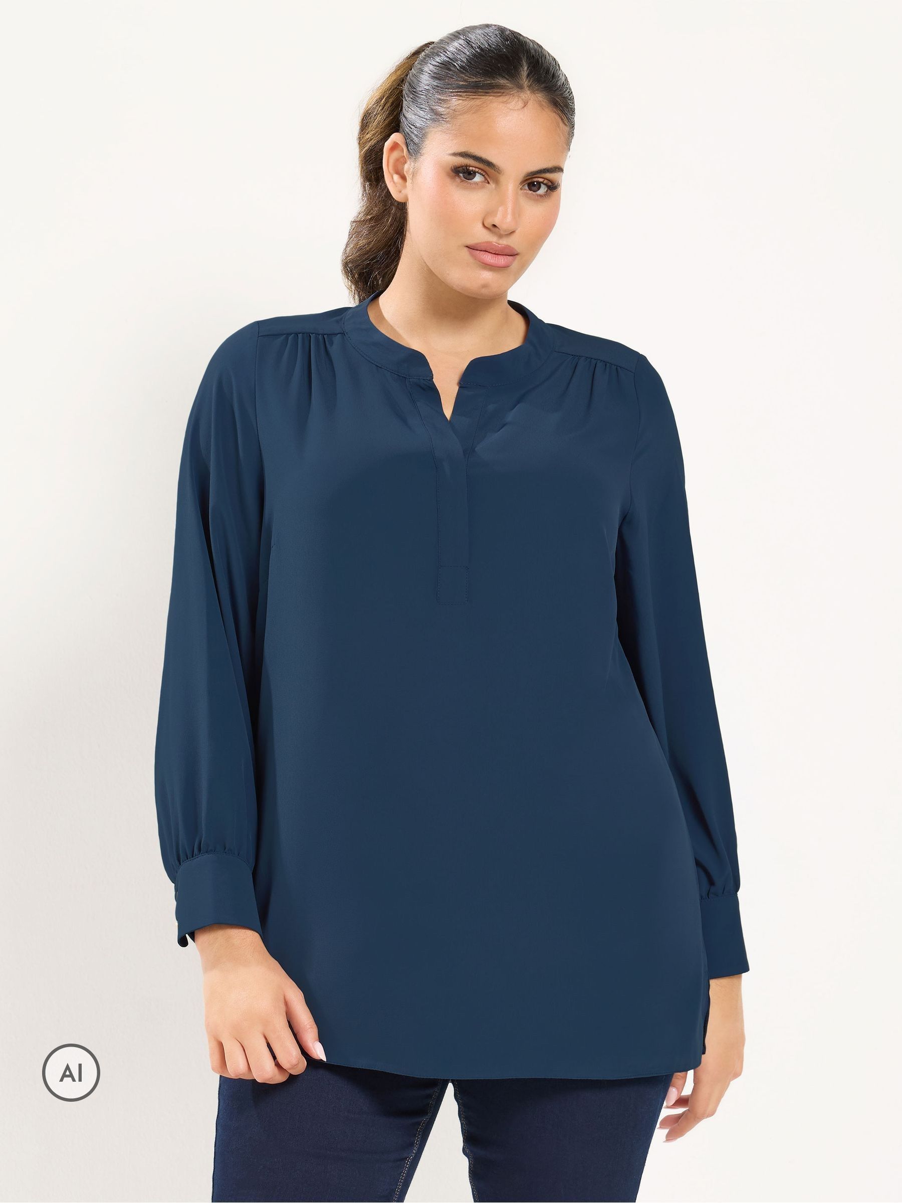 Yours Curve Women's Blue Half Placket Blouse