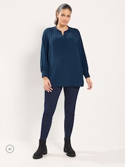 Yours Curve Blue Half Placket Blouse - Image 2 of 6