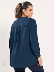 Yours Curve Blue Half Placket Blouse - Image 3 of 6