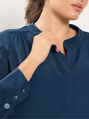 Yours Curve Blue Half Placket Blouse - Image 4 of 6