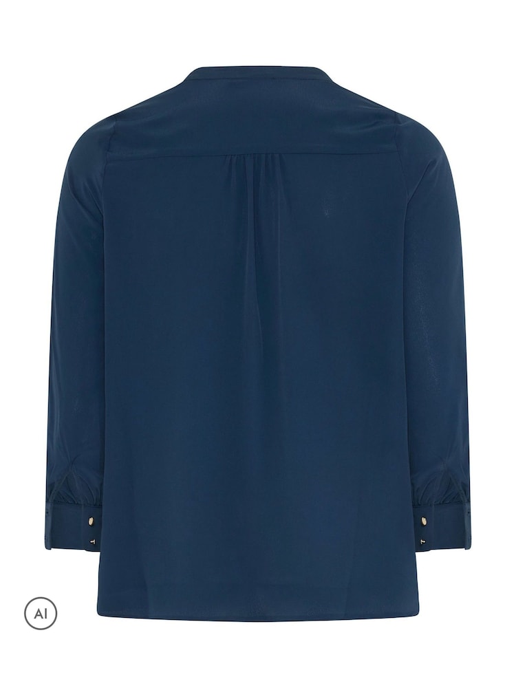 Yours Curve Blue Half Placket Blouse - Image 6 of 6 Yours Curve Blue Half Placket Blouse - Image 6 of 6