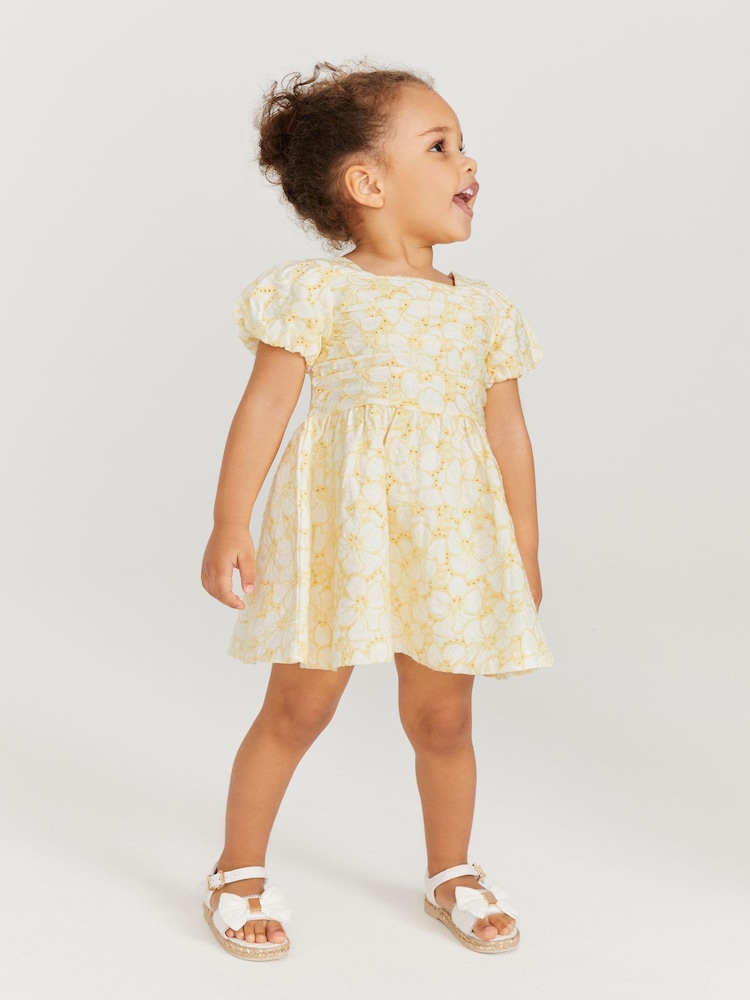 Baker by Ted Baker Yellow Baker Branded Broderie Dress - Image 2 of 9