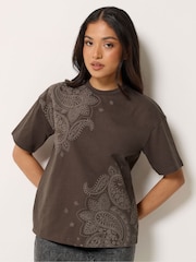PixieGirl Petite Brown Puff Paisley Short Sleeve T-Shirt - Image 1 of 5