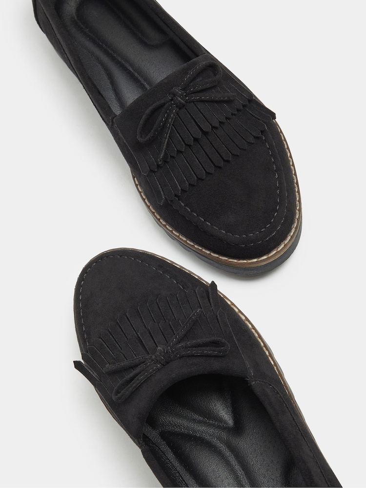 Yours Curve Black Wide Fit Bow Detail Fringe Loafers - Image 5 of 5 Yours Curve Black Wide Fit Bow Detail Fringe Loafers - Image 5 of 5