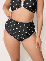 Yours Curve Black Super High Waisted Polka Dot Bikini Briefs - Image 1 of 6