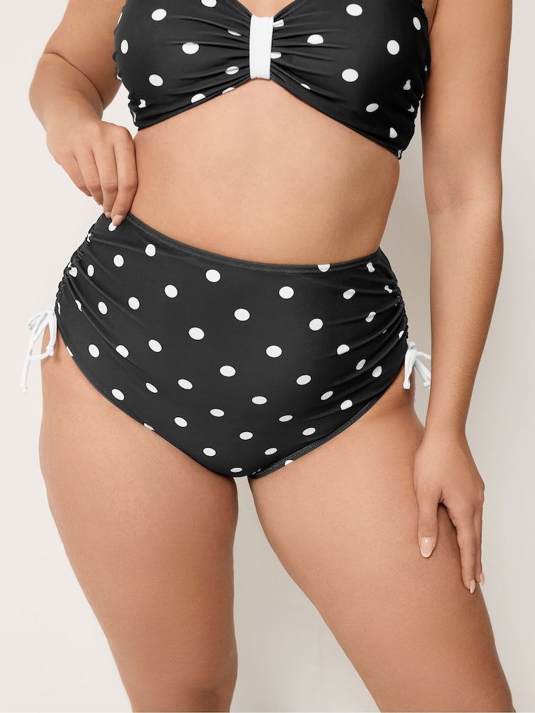 Yours Curve Black Super High Waisted Polka Dot Bikini Briefs - Image 1 of 6 Yours Curve Black Super High Waisted Polka Dot Bikini Briefs - Image 1 of 6