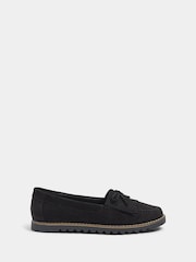 Yours Curve Black Extra Wide Fit Bow Detail Fringe Loafers - Image 2 of 5