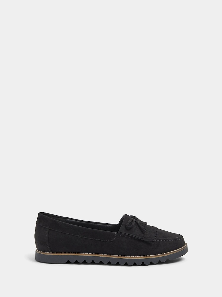 Yours Curve Black Extra Wide Fit Bow Detail Fringe Loafers - Image 2 of 5 Yours Curve Black Extra Wide Fit Bow Detail Fringe Loafers - Image 2 of 5