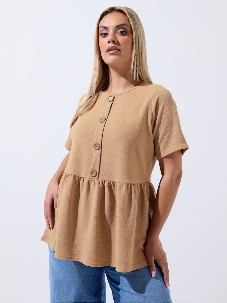 Yours Curve Natural Limited Button Down Peplum Top - Image 1 of 5 Yours Curve Natural Limited Button Down Peplum Top - Image 1 of 5