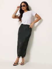 PixieGirl Petite Black Satin Lace Hem Skirt - Image 2 of 6