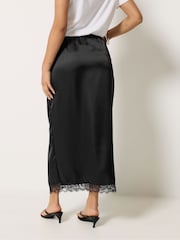 PixieGirl Petite Black Satin Lace Hem Skirt - Image 4 of 6
