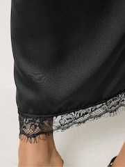 PixieGirl Petite Black Satin Lace Hem Skirt - Image 5 of 6