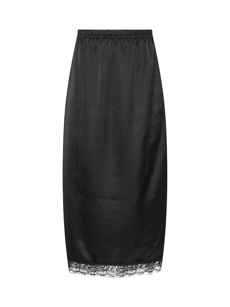 PixieGirl Petite Black Satin Lace Hem Skirt - Image 6 of 6